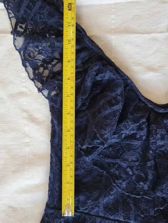 Suzy Shier Navy Lace Midi Dress with Ruffle Detail - Picture 5 of 12